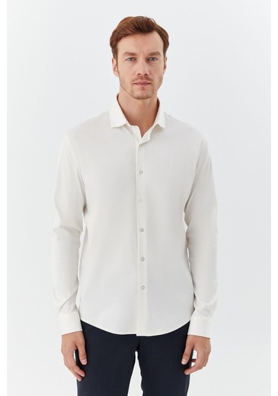 Sabri Özel Erkek Latte Dar Kesim Slim Fit %100 Pamuk Düz Dokuma Klasik Yaka Gömlek Kahverengi