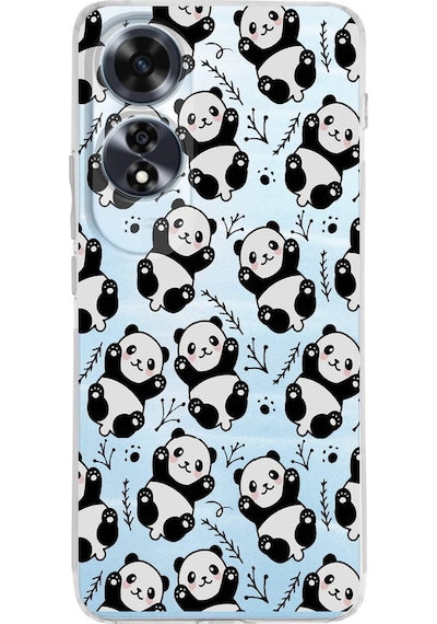 Oppo A60 İle Uyumlu Panda Baskılı Tasarım Kamera Korumalı Şeffaf Silikon Kılıf Şeffaf