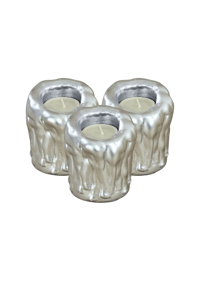 Mumluk Şamdan 3 Adet Tealight Uyumlu Üçlü Orta Erimiş Mum Model - Gümüş