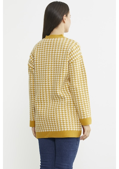 Kazayağı Motif Oversize Triko Ceket - Güneş 001