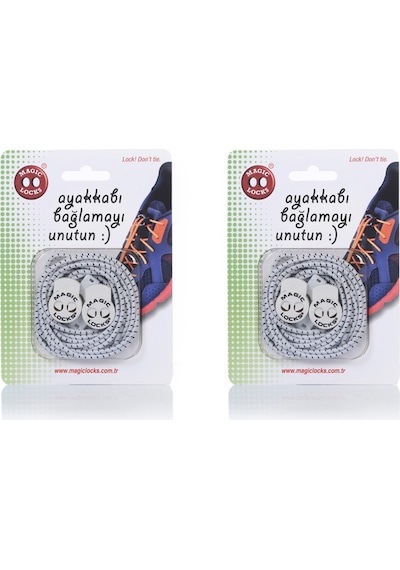 Magic Locks Yuvarlak Akıllı Ayakkabı Bağcık 2'li Set Beyaz-Beyaz