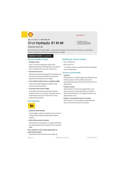 Shell Hydraulic S1 M 46 Teneke Endüstriyel Hidrolik Yağı 15 L