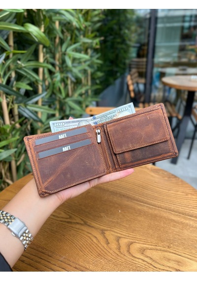 Mft Leather Hakiki Deri Erkek Cüzdan Fermuarlı, Bozuk Paralı, İsim Yazılı Tokyo 2404 - Crazy Taba Crazy Taba