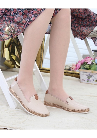 Nesil Shoes Syg P01 Bej Hakiki Deri Kadın Ayakkabı-bej Bej