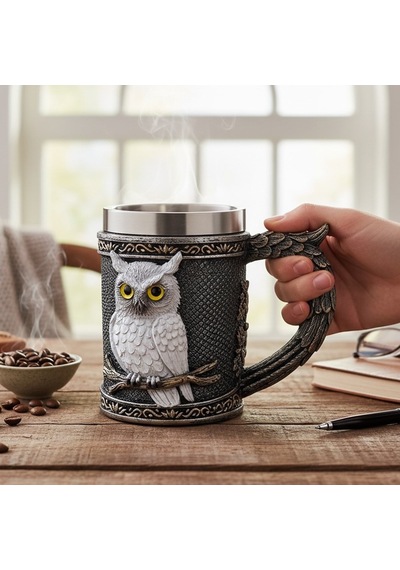Baykuş Figürlü 3 D Kabartmalı Paslanmaz Çelik Kupa Bardak Diğer
