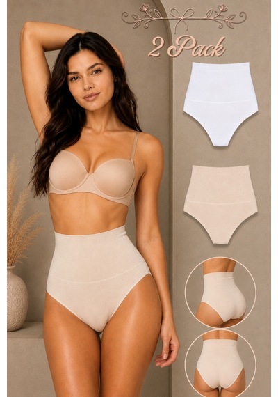 Fit Women Kadın Yüksek Bel Esnek 2 Li Külot Bej-beyaz