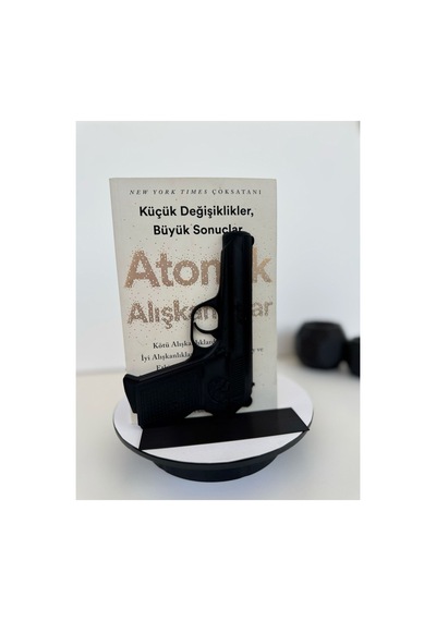 Pistol Silah Tasarım Kitap Tutucu İkili Siyah Kitaplık Aksesuarı