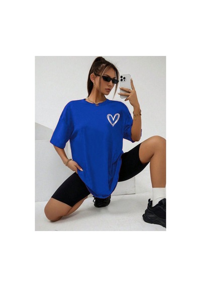 Medinenur Mini Kalp Baskılı Unisex Tshirt Mavi