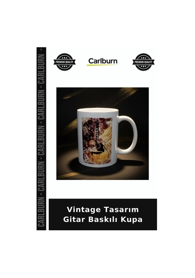 Vintage Tasarım Gitar Baskılı Kupa Nostaljik Hediyelik Şkin İçecek Bardağı Müziksever Eşyası Çok Renkli