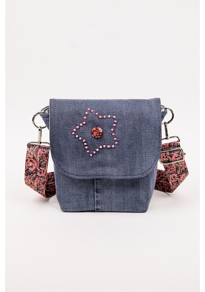 Fabric Craft Bag Omuz Çantası Kadın Kot Kumaş Desenli Askılı 23x20 Cm Denim