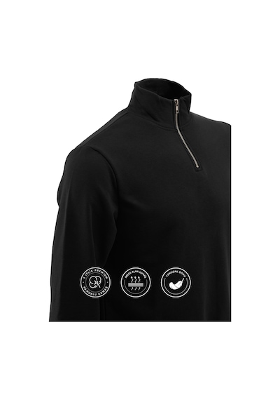 Elemge Pamuklu Erkek Sweatshirt Siyah Soft Touch Relax Fit Yarım Fermuarlı Dik Yaka 3 Iplik Nefes Alan