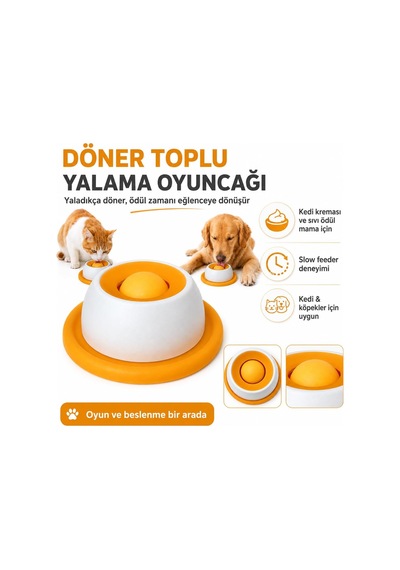 Kedi Kreması Yalama Oyuncağı Turuncu, Döner Toplu Sıvı Ödül Mama Kabı, Kedi Ve Köpek İçin Yavaş Besleyici Slow Feeder, Kaymaz Tabanlı İnteraktif Yalama Kasesi