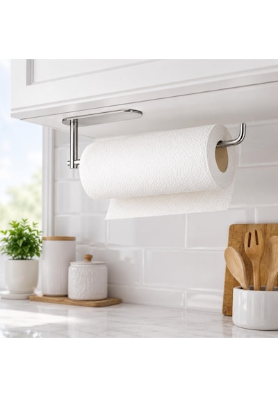 Premium Mat Krom Solo Havlu Askısı, Yapışkanlı Dolap Altı Kağıt Havluluk, Paslanmaz Çelik Mutfak Havlu Ve Kağ Diğer