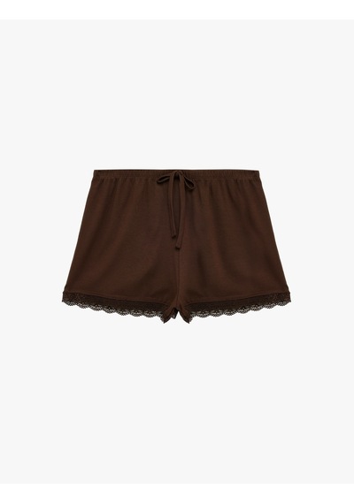 Koton Dantel Detaylı Rahat Kalıp Şort Viskon Pijama Altı Kahverengi 6wlk80016mk Kahve