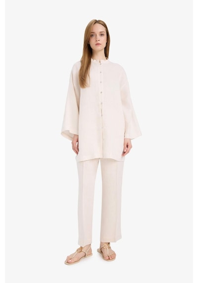 Defacto %100 Keten Straight Fit Esnek Belli Cepli Pantolon D4388ax25smer42 Ekru