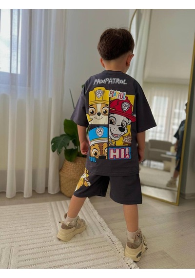 Miniko Kids Erkek Çocuk Paw Petrol Modelli Baskılı Şortlu Pamuk Takım Füme
