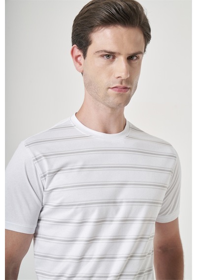 Beyaz-vizon Bisiklet Yaka Kısa Kol Cepsiz Slim Fit Pamuklu Tişört 1011260160 Beyaz - Vizon