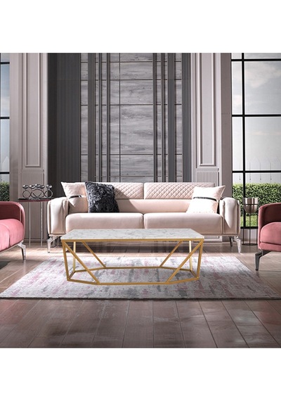 Lavina Gold Metal Mermer Desenli Orta Sehpa