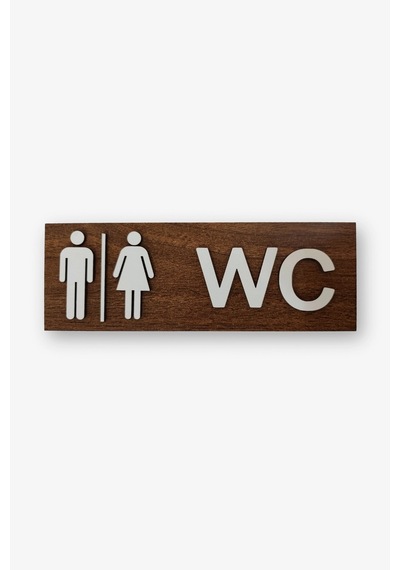 Dekoratif Ahşap 2d Kabartma Figürlü Wc Tabelası - Ceviz