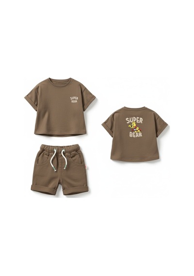 Haribo Lisanslı Yazı Baskılı Çocuk T-shirt Şort Takım Mocha