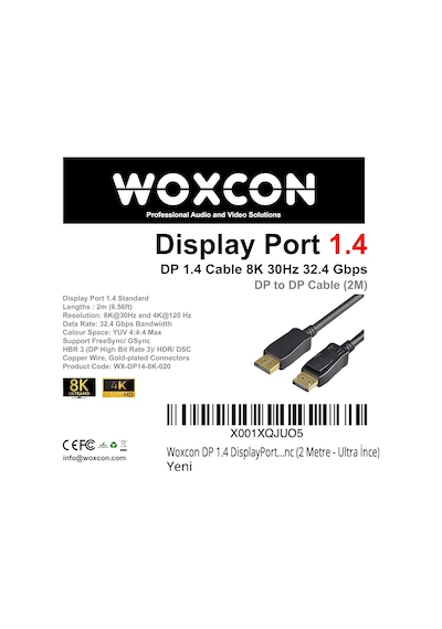 Dp 1.4 Displayport Kablo 32.40 Gbps Bandwith Hbr3 8k 30hz, 4k 120hz, 4k 60hz, 2k 240hz, 2k 165hz, 1080p 240hz Destekli H Diğer