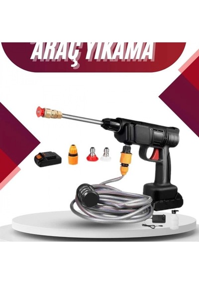 21v Akülü Yüksek Basınçlı Oto Yıkama Ve Sulama Tabancası Şarjlı Araç Temizlik Makinesi