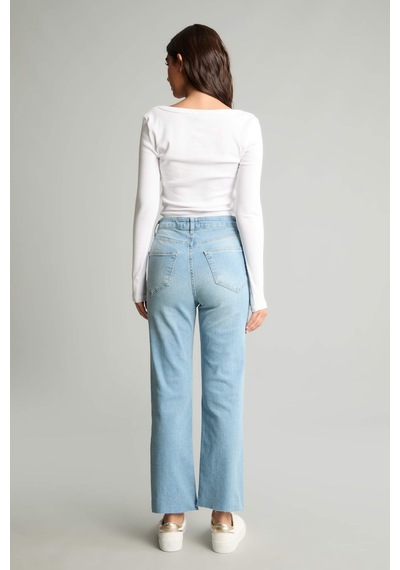 Defacto Crop Flare Fıt Yüksek Bel Bilek Boy Jean Yıkama Efektli Mavi Pantolon G2217ax26aunm28 Mavi-nm28