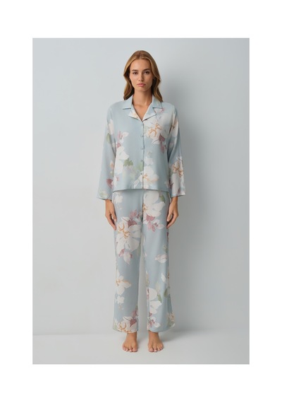 Suwen Sofia Gömlek Yaka Pijama Takımı Wsh10510289892 Yeşil