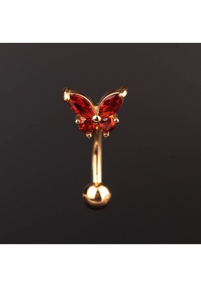 Zirkon Taşlı Kelebek Model Göbek Piercingi Kelebek Göbek Piercingi Gümüş - Mor