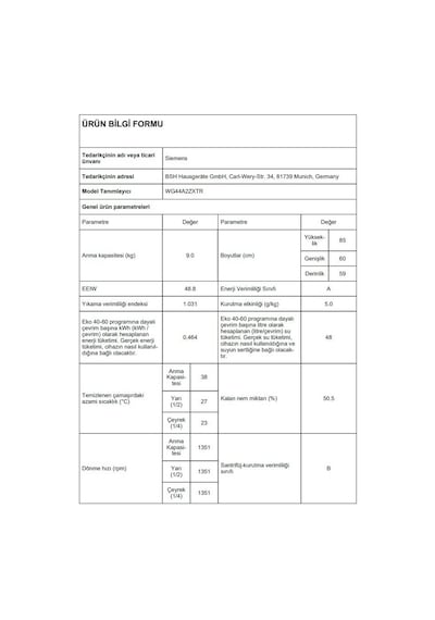 Siemens WG44A2ZXTR 1400 Devir 9 KG Çamaşır Makinesi