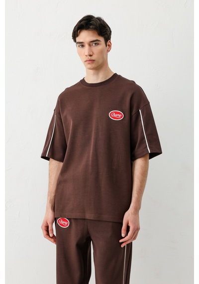 Oversize Baskılı Eşofman Takım V90-21 Kahverengi