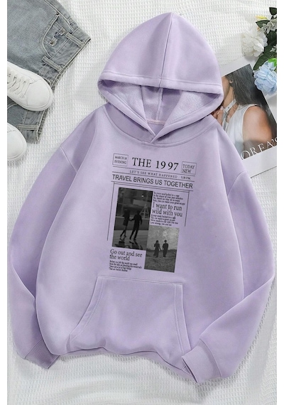 Uyguntarz Unisex The 1997 Travel Baskılı Sweatshirt Lila