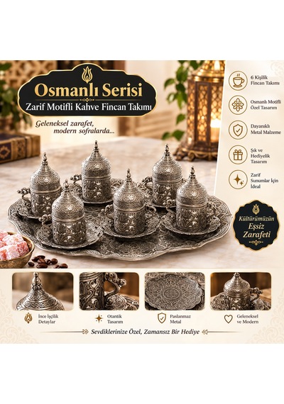 Osmanlı Motifli Türk Kahve Seti Siyah Renk