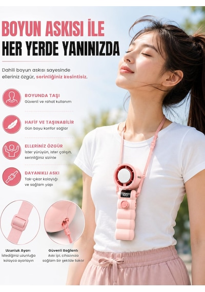 Şarjlı El Vantilatörü Soğutma Plakalı, 199 Kademeli Ayarlanabilir Hız, Dijital Ekranlı, Type-c Şarjlı Taşına