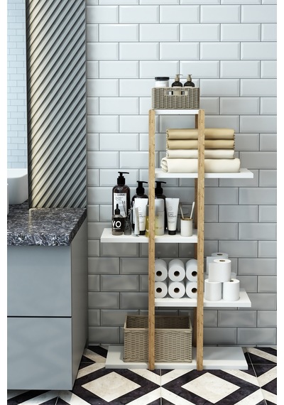 Lotus Beyaz Ahşap 5 Katlı Ofis Rafı , Çok Amaçlı Kullanım Beyaz - 696083004 Beyaz