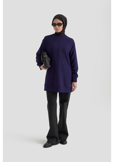 Armine Trend Önü Taş İşlemeli Tunik Morcivert 25kt449