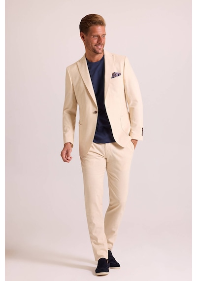 Ysf Erkek Bej Takım Elbise Keten Slim Fit Sivri Yaka Bej