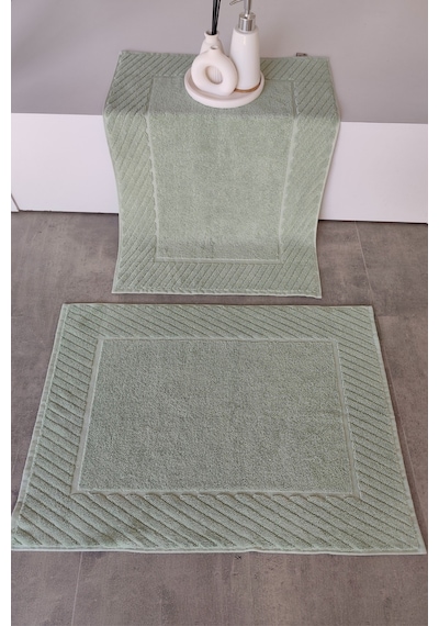 2'li Diyagonal Çizgili Ayak Havlusu Seti - %100 Pamuk Havlu Takımı - 50x70 Cm - Yeşil Yesıl Yeşil