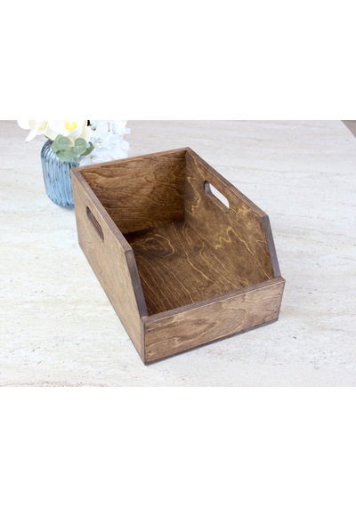 Koyu Ceviz Rengi Huş Ağacından 7 İnç Plak Kutusu - Organizer Kutu - Birch Wood 7" Record Box Koyu Kahverengi