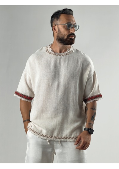 Cocopelli Kol Detaylı Tasarım Bej Buldan Erkek T-shirt Coc3277