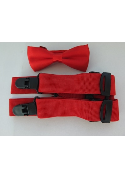 Kırmızı Çocuk Papyonu & Kırmızı Çocuk Pantolon Askısı İkili Set Kırmızı