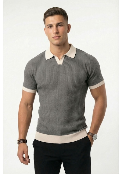 Sayzen Your Shine Sayzen Polo Yaka Çizgili T-shirt Mansum2601 Füme