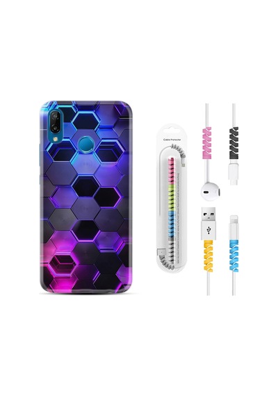 Huawei P20 Lite Kılıf Kablo Koruyuculu Petekler 1889