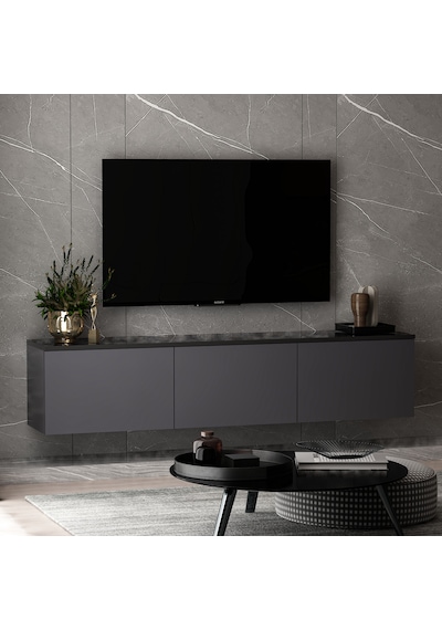 Neon 3 Kapaklı Duvara Monte Tv Ünitesi, Tv Sehpası Antrasit Mermer Desen - Antrasit Antrasit Neon 3 Kapaklı Duvara Monte Tv Ünitesi, Tv Sehpası Antrasit Mermer Desen - Antrasit Antrasit