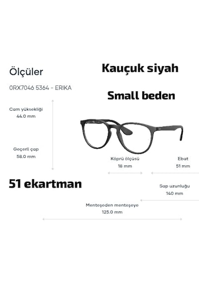 Ray-Ban Rb7046 Erika 5364 51ekt Small Kadın Mavi Işık Korumalı Ekran Gözlüğü Mat Siyah Siyah