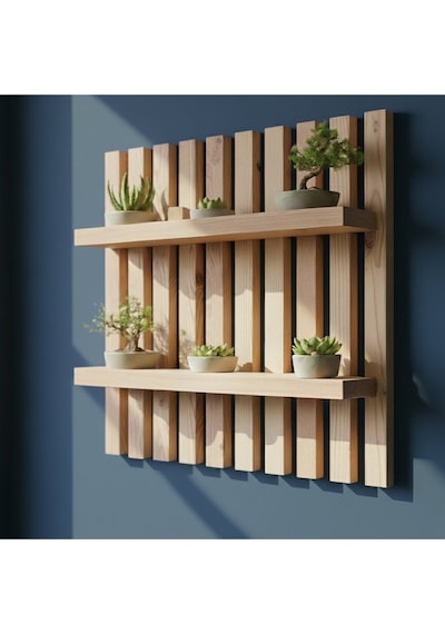 Masif Ahşap Dekoratif Duvar Rafı - Modern Tasarım Çiçeklik Ve Kitaplık - 60x40 Cm Bej