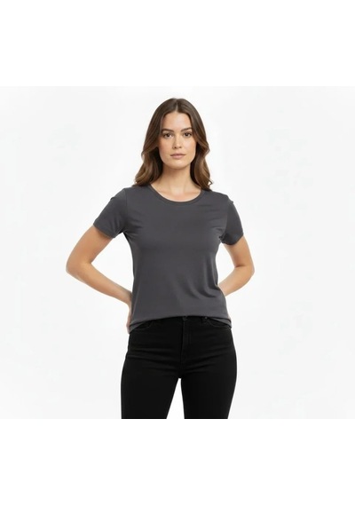 Valensdesign T-shirt Bisiklet Yaka Slim Fit Likralı Tişört Günlük Basic Body - Füme