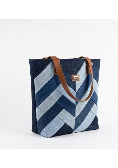 Kadın Patchwork Denim Çok Parçalı Tote Çanta Özel Tasarım Kot Omuz Çantası Çok renkli