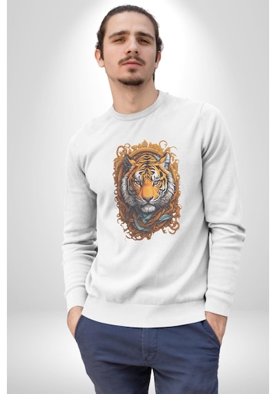 Kaplan Süs Unisex Beyaz Baskılı Sweatshirt Beyaz