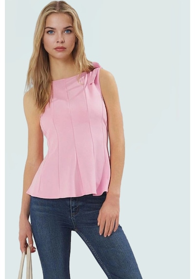 Ersefa Kolsuz Örme Bluz Peplum Kesim Bisiklet Yaka Yazlık Ve Şık Mükemme Pembe